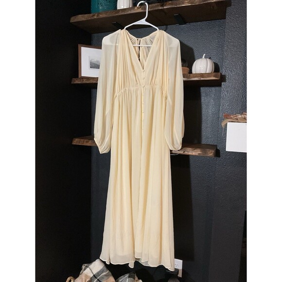 H&M Cream Chiffon Maxi Boho Dress Large‎ Sheer Fairy Whimsgoth Romantic Flowing - Picture 2 of 8
